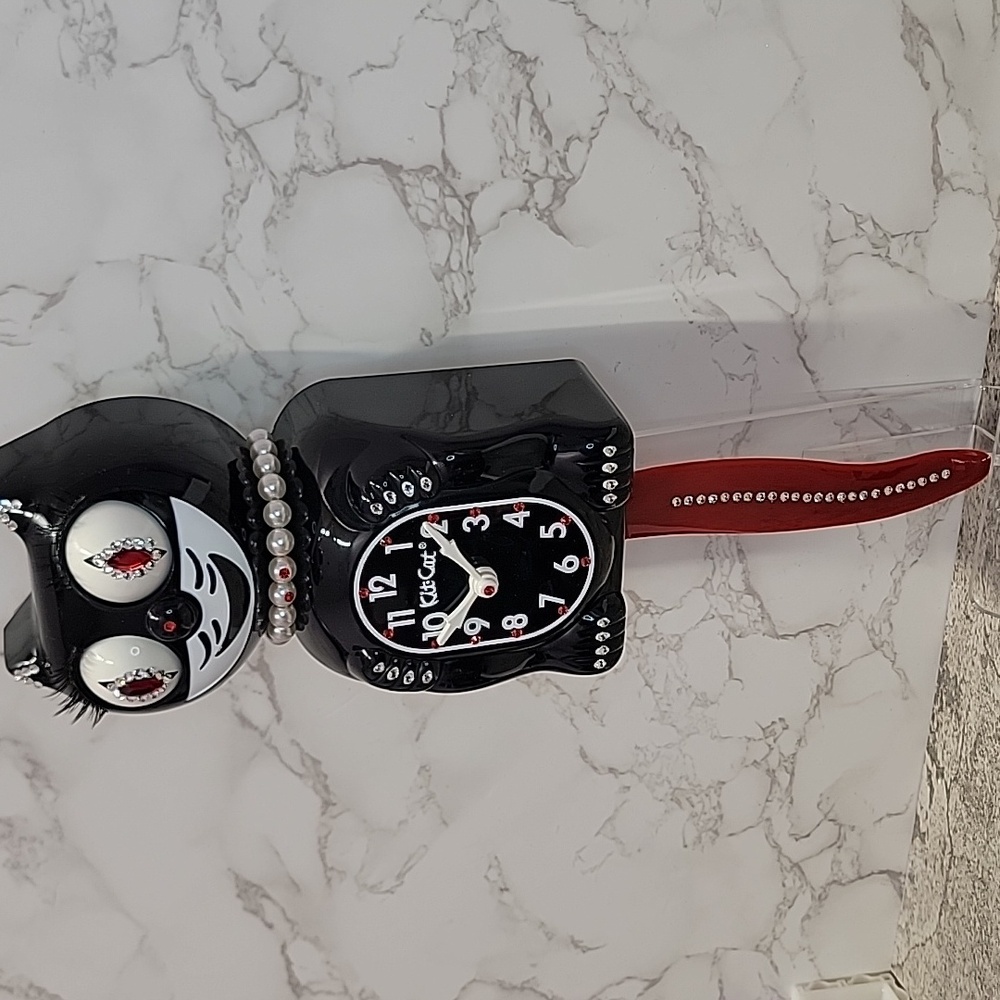 Black Jeweled Lady Kit-Cat Klock clock with red tail SUPER RARE - Picture 12 of 12